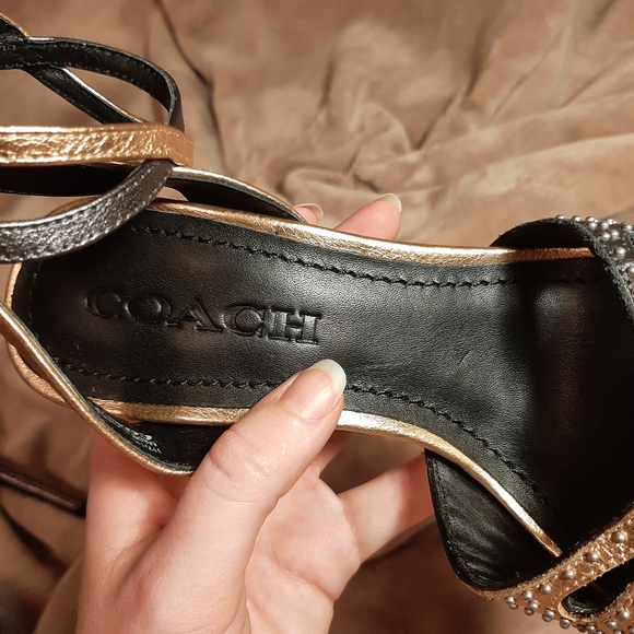 COACH NWOT High Heel Leather Ankle Strap Sandals with Prairie Rivets - Size 5 - Picture 6 of 10